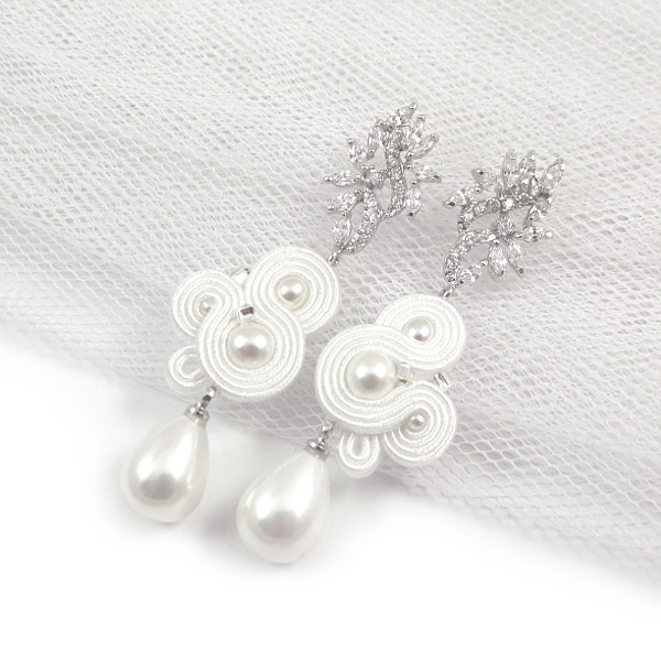 Romantyczne kolczyki ślubne sutasz z perłami