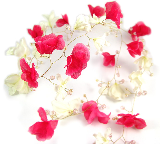 Wianek ślubny różowo kremowy - magnolie.